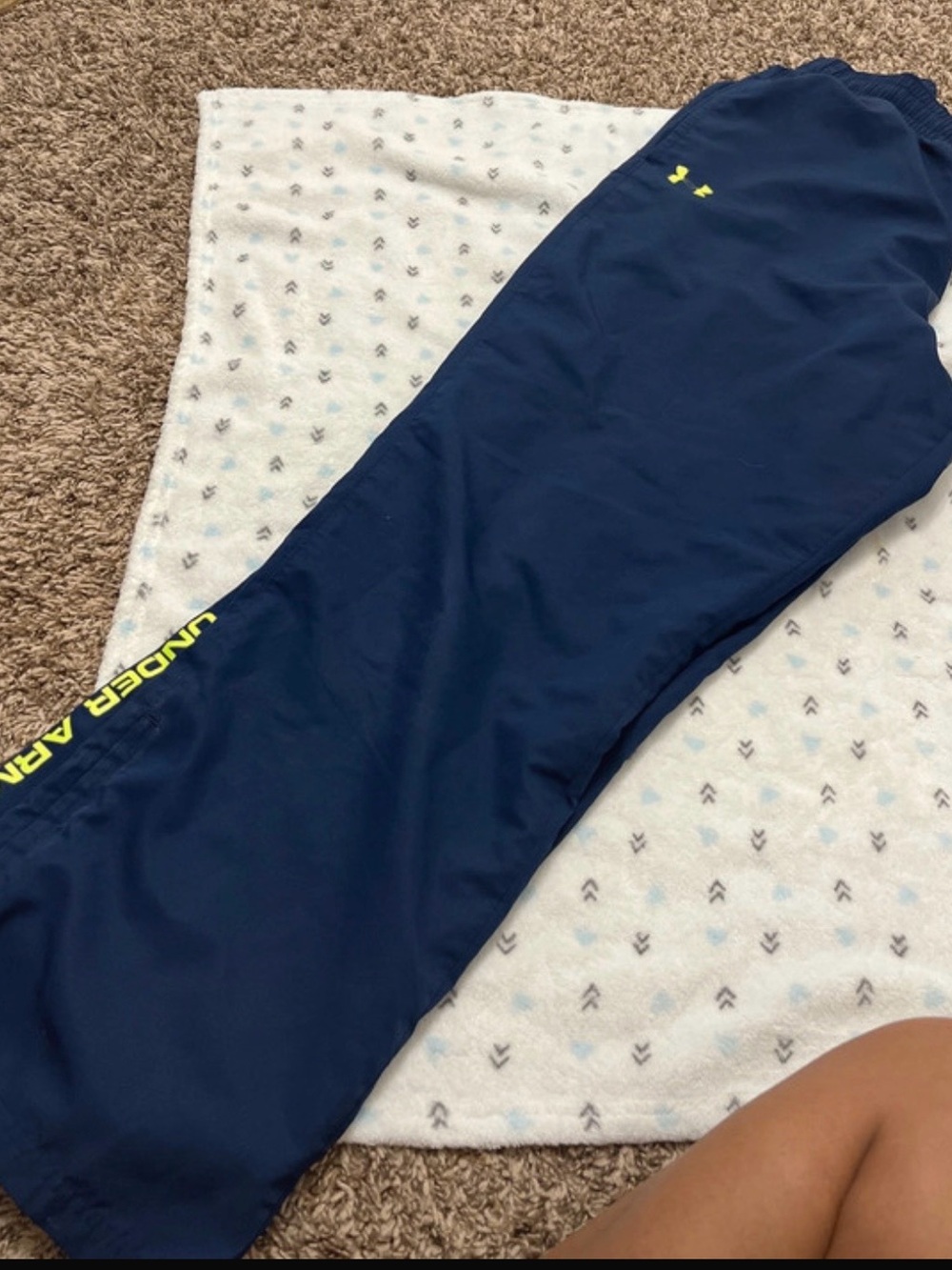 Under Armour Navy Track Pants with Neon Yellow Accents